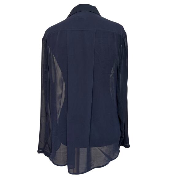 Chico’s Black Label Women's Sz 1 US 8 M Sheer Animal Full Zip Blouse Top Navy - Picture 3 of 8